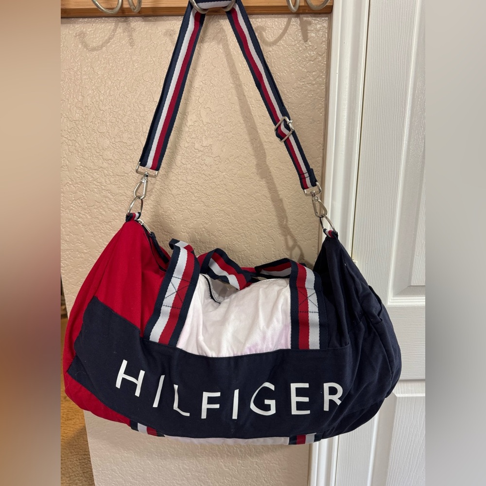 Tommy Hilfiger Red and Navy Duffel Bag